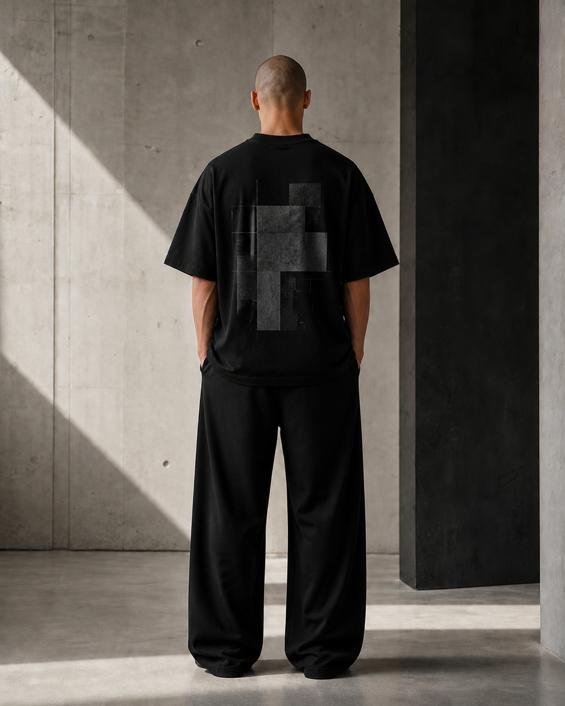 KEINX Oversized T-Shirt back with brutalist geometric artwork